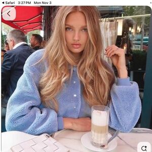 REVOLVE Faux Fur Jacket, “Majorelle Rex” Indigo size Med, Like new